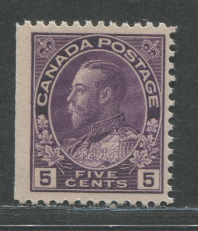 Canada #112c 5c Violet King George V, 1911-1928 Admiral Issue, A FNH Sheet Margin Example Of The Dry Printing With Redrawn Frameline