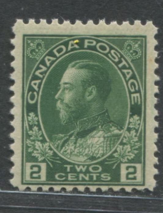 Canada #107ba 2c Deep Green King George V, 1911-1928 Admiral Issue, A FOG Example Of The Wet Printing On Experimental Thin Paper
