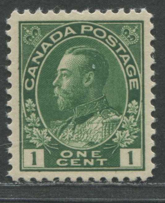 Lot 5 Canada #104ii 1c Dark Yellow Green King George V, 1911-1928 Admiral Issue, A VFLH Example