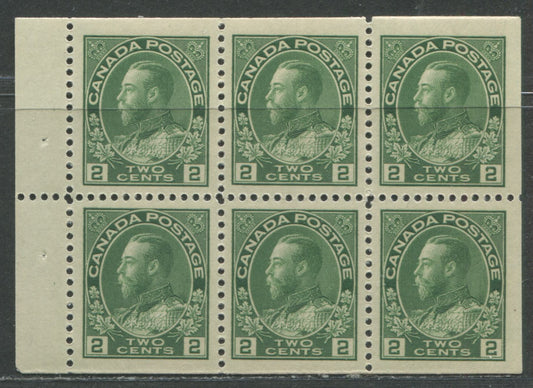 Lot 60 Canada #107f 2c Green King George V, 1911-1928 Admiral Issue, A VFOG Booklet Pane Of Six, Dry Printing