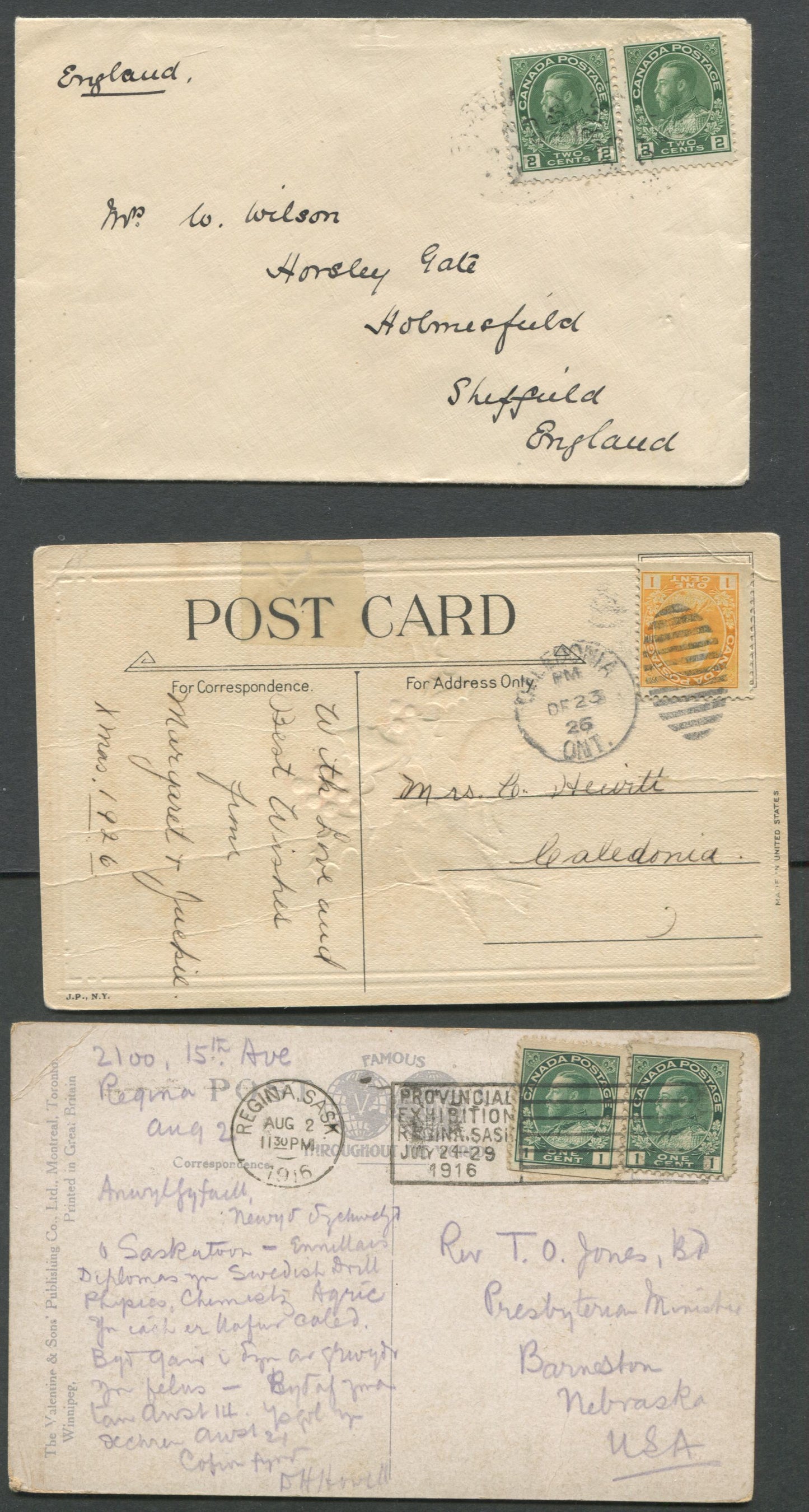 Lot 61 Canada #104as, 105as, 107 E 1c Green- 2 Cent Green King George V, 1911-1928 Admiral Issue, Two Postcards And One Cover Franked With Sheet And Booklet Singles