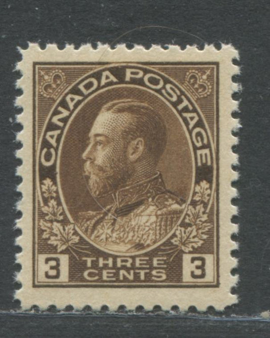 Lot 64 Canada #108 3c Brown King George V, 1911-1928 Admiral Issue, A VFNH Example Of The Wet Printing With Retouched Frame Line