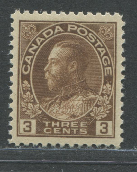 Lot 65 Canada #108c 3c Brown King George V, 1911-1928 Admiral Issue, A Superb NH Example Of The Dry Printing With Redrawn Frame Line