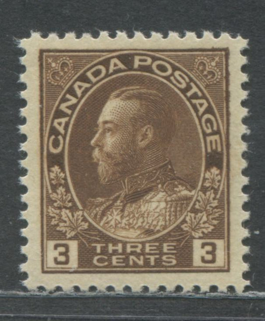 Lot 67 Canada #108c 3c Brown King George V, 1911-1928 Admiral Issue, A VFLH Example Of The Dry Printing With Redrawn Frame Line