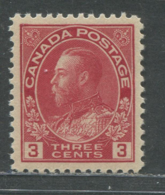 Lot 69 Canada #109 3c Bright Carmine Red King George V, 1911-1928 Admiral Issue, A VFNH Example Of The Die One Dry Printing With Smooth Satin Gum