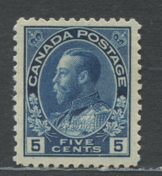 Lot 91 Canada #111 5c Dark Blue King George V, 1911-1928 Admiral Issue, A VFLH Example With Normal Frame Line