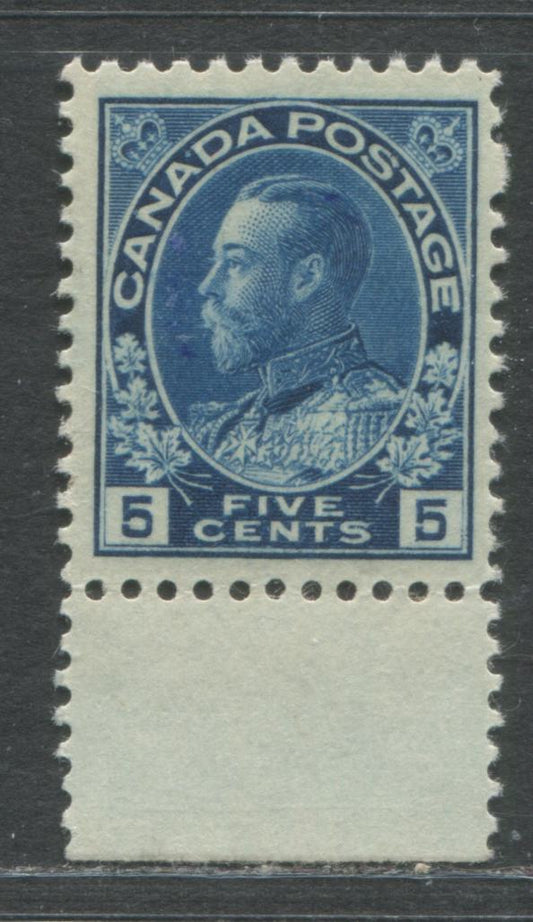 Lot 92 Canada #111 5c Dark Blue King George V, 1911-1928 Admiral Issue, A VFLH Example With Normal Frame Line