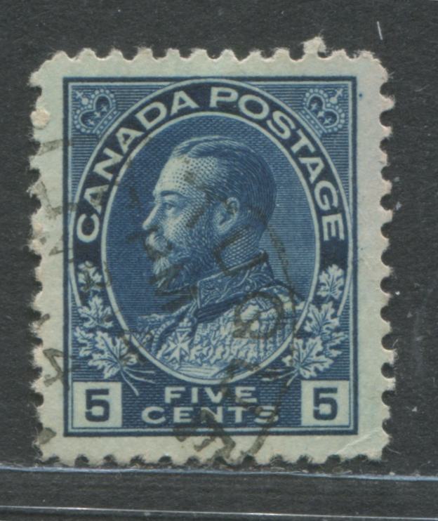 Lot 94A Canada #111iii 5c Dark Blue King George V, 1911-1928 Admiral Issue, A Fine Used Example With Retouched Frame Line