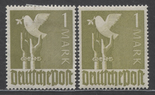 Lot 272 Germany MI#959aa (574) 1m Blackish Yellow Olive 1947-1948 Pictorial Issue, With Regular Shade For Comparison, 2 VFOG Singles, Click on Listing to See ALL Pictures, 2023 Michel Cat. €80