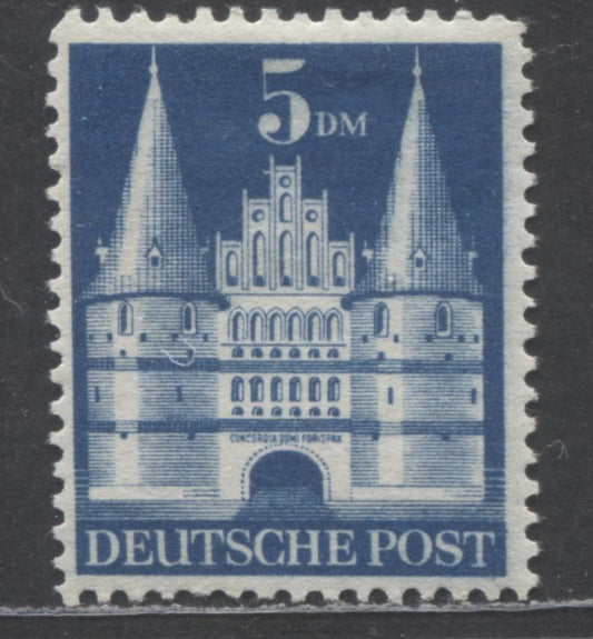 Lot 281 Germany - American and British Zone MI#100IYD (SC# 661) 5dm Blue 1948-1951 Buildings Issue, Perf 11 x 11.5, Type 1, Wmk Y, A VFOG Single, Click on Listing to See ALL Pictures, 2023 Michel Cat. $30 USD