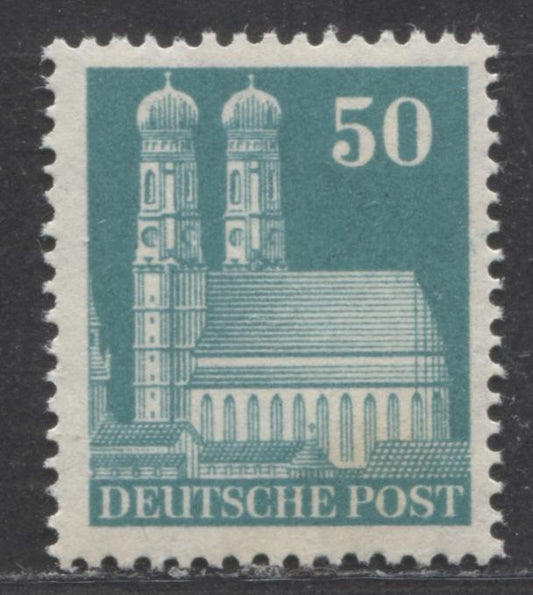Lot 296 Germany - American and British Zone MI#92wA (SC# 653) 50pf Bluish Green 1948-1951 Buildings Issue, Comb Perf 14 x 14.25, Wmk W, A VFOG Single, Click on Listing to See ALL Pictures, 2022 Scott Classic Cat. $170 USD