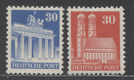 Lot 301 Germany - American and British Zone MI#88XF (649)-89WF (650) 1948-1951 Buildings Issue, Comb Perf 14.25 x 14, Wmks W & X, 2 VFNH Singles, Click on Listing to See ALL Pictures, 2022 Scott Classic Cat. $5 USD