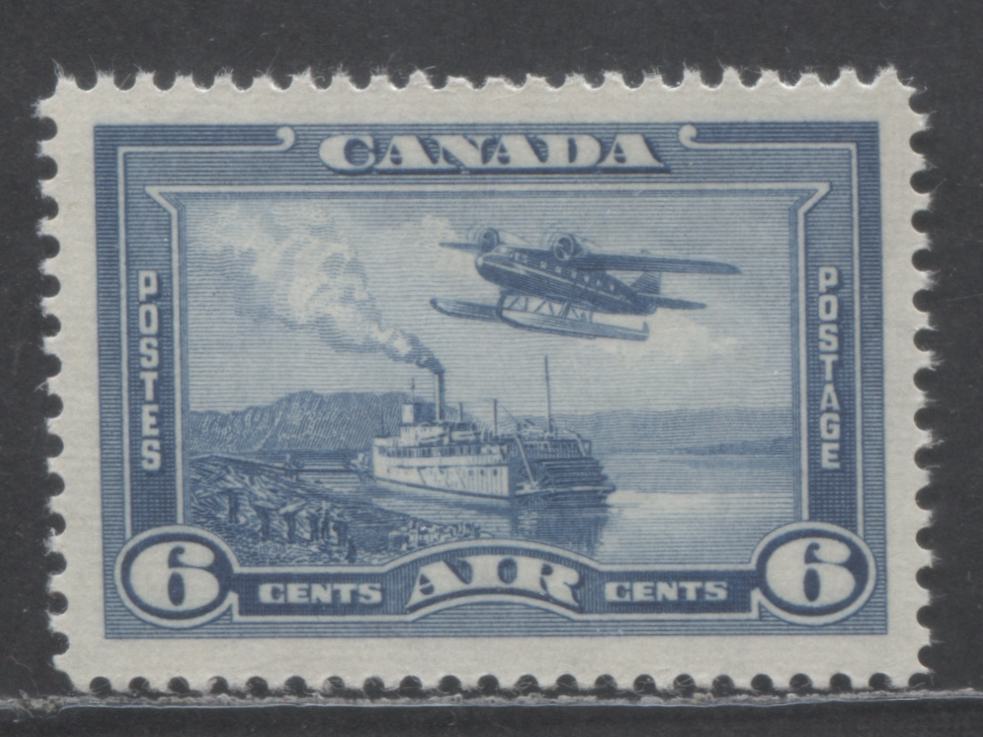 Lot 48 Canada #C6 6c Blue Monoplane, 1938 Air Mail Stamps Issue, A VFNH Single on Horizontal Ribbed Paper With Streaky Yellowish Cream Gum