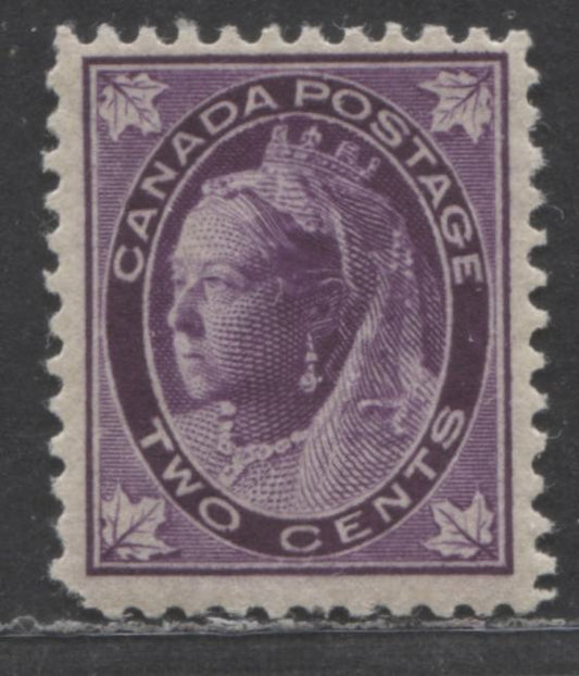 Lot 11 Canada #68 2c Purple, 1897 - 1898 Queen Victoria Maple Leaf Issue, A VGNH Single on Vertical Wove Paper