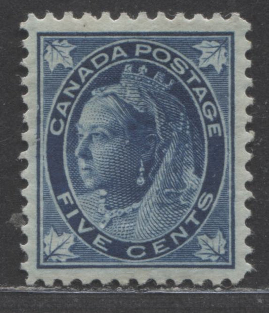 Lot 12 Canada #70 5c Dark Blue, 1897 - 1898 Queen Victoria Maple Leaf Issue, A VFOG Single On Bluish Horizontal Wove Paper