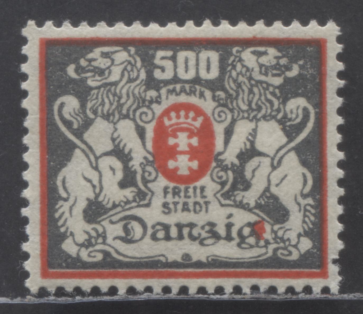 Danzig #119var (MI#144var) 500m Grey & Red, 1923 Coat of Arms Definitives, A VFOG Example Showing Red Blob To the Right of "G" of "Danzig", Unlisted, Net. Est. $5