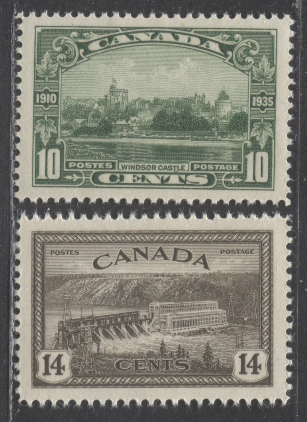 Canada #215, 270 10c, 14c Green, Black Brown Windsor Castle, Hydroelectric Station, 1935, 1936 King George V Silver Jubilee Issue, King George VI Peace Issue, 2 VFNH Singles