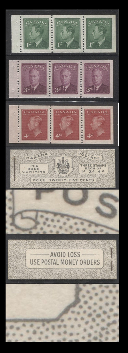 Lot 28 Canada #BK43b 1949-1953 Postes-Postage Issue Complete 25c English, Booklet Containing 1 Pane of 3 of Each of the 1c Green, 3c Rose Purple and 4c Carmine King George VI, Harris Front Cover Type IVb, Back Cover Hai