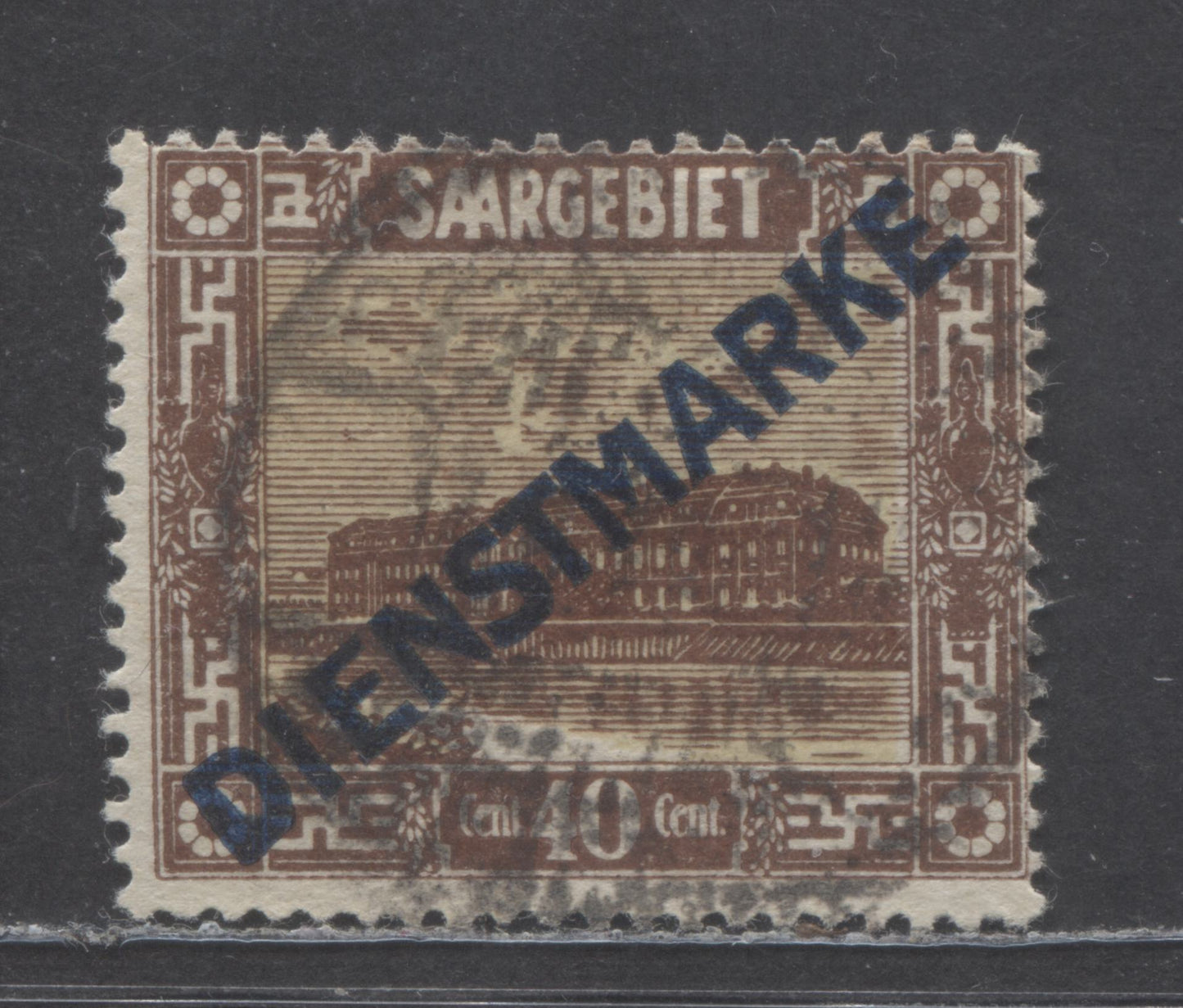 Saar MI#8IIFFIV (O11) 40c Brown & Yellow 1922-1923 Official Issue, Short M At Right, A Fine Used Single, Click on Listing to See ALL Pictures, Estimated Value $6