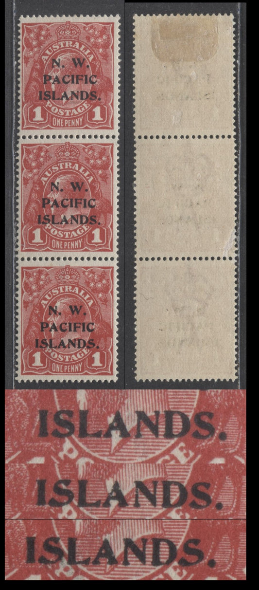 Lot 2 Northwest Pacific Islands SG#103 (SC#41var) 1d Carmine Red 1918-1923 Kangaroo And Map Overprint Issue, Type A,B,C, A VFOG Vertical Strip Of 3, Click on Listing to See ALL Pictures, Estimated Value $45 USD