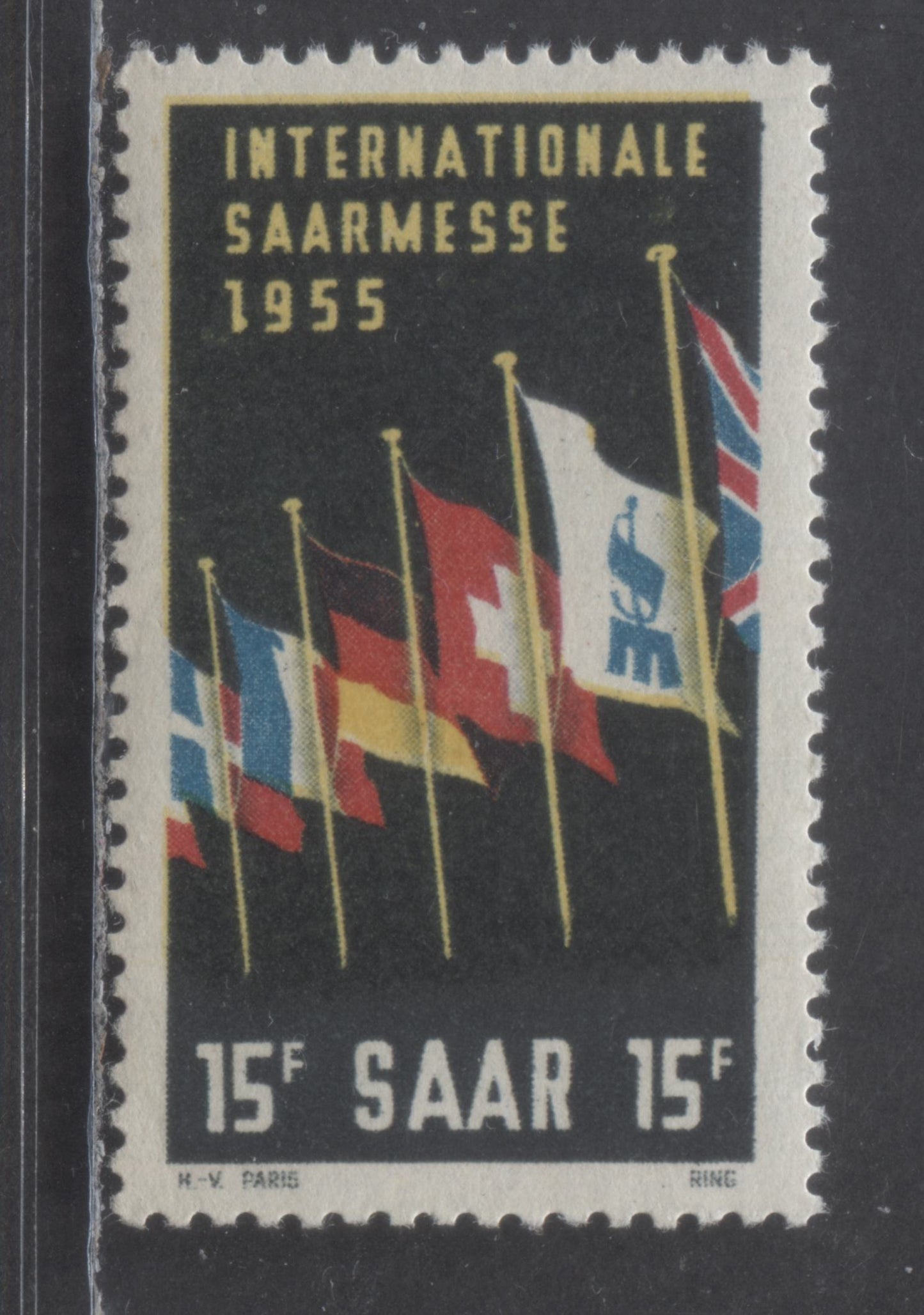 Saar MI#359I (SC# 255var) 15f Multicolored 1955 International Fair Issue, A VFNH Single, Click on Listing to See ALL Pictures, Estimated Value $10