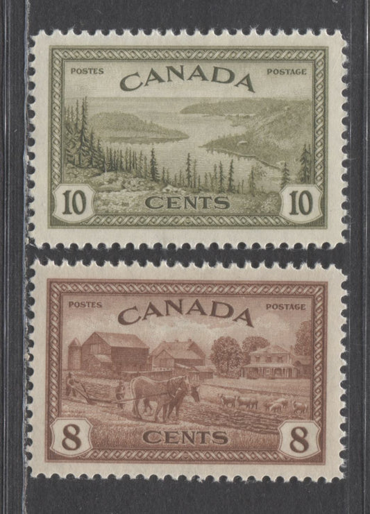 Lot 46 Canada #268-269 8c-10c Red Brown - Olive Eastern Farm - Great Bear Lake, 1946 King George VI Peace Issue, 2 VFNH Singles With Cream Gum