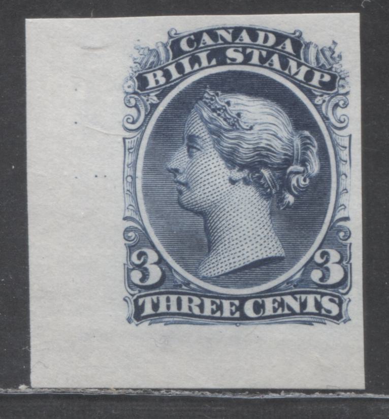 Lot 6 Canada #FB20TC 3c Dark Blue, 1865 Second Bill Issue, A XF Unused Trial Colour Plate Proof