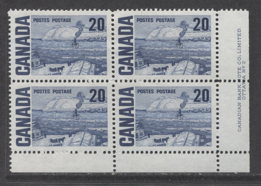 Lot 89 Canada #464iii 20c Deep Blue The Ferry, Quebec, 1967-1973 Centennial High Values, A VFNH LR Plate 2 Block Of 4 On LF4-fl Paper With PVA Gum, Bluish Violet Under UV