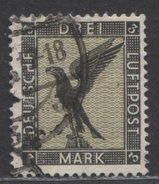 Lot 63 Germany SC#C34(MI#384) 3m Black & Olive Green 1926-1927 Airmail Issue, With Postal Cancel, A F/VF Used Single, Click on Listing to See ALL Pictures, Estimated Value $75 USD