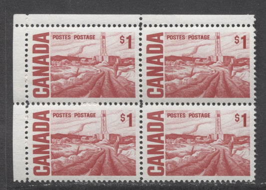 Lot 56 Canada #465Bii $1 Scarlet Edmonton Oil Field, 1967-1973 Centennial High Values, A VFNH UL Blank Corner Block Of 4 On HB10 Paper With Smooth Dex Gum, Bluish Under UV