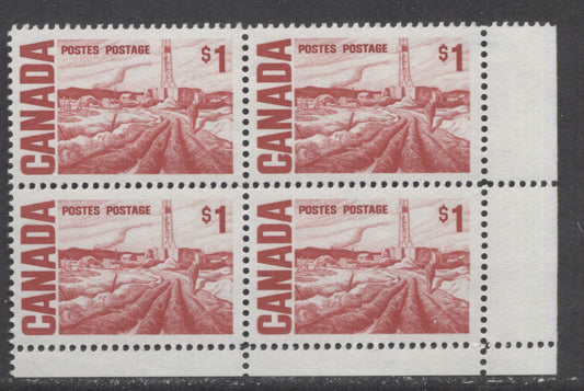 Lot 57 Canada #465Biii $1 Scarlet Edmonton Oil Field, 1967-1973 Centennial High Values, A VFNH LR Blank Corner Block Of 4 On DF3-fl Paper With PVA Gum, Bluish Under UV