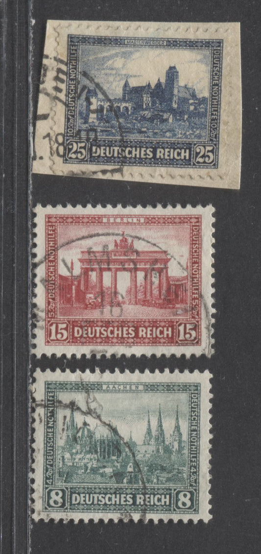 Lot 90 Germany SC#B34-B36(MI#450-452) 1930 Semi Postal Network Watermark Issue, 3 Very Fine Postally Used Singles, Click on Listing to See ALL Pictures, Estimated Value $25 USD