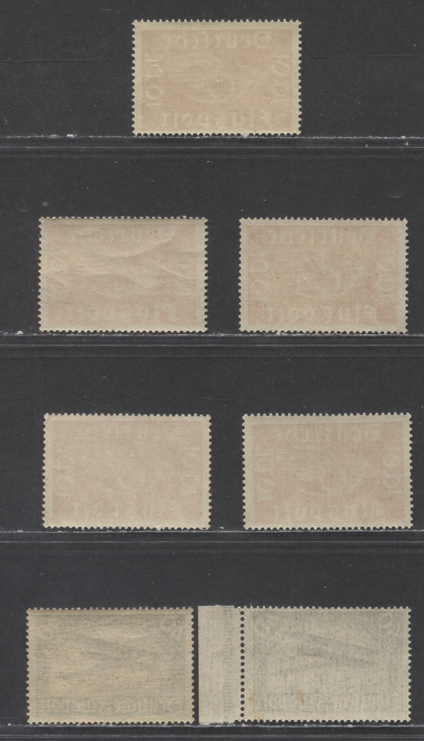 Lot 92 Germany SC#C1-C2(MI#111a,112a) 1919 Airmail Issue, Group Of Different Variations Of The Basic Shades On Both Horizontal And Vertical Wove Papers, 7 F/VF Singles, Click on Listing to See ALL Pictures, Estimated Value $5 USD