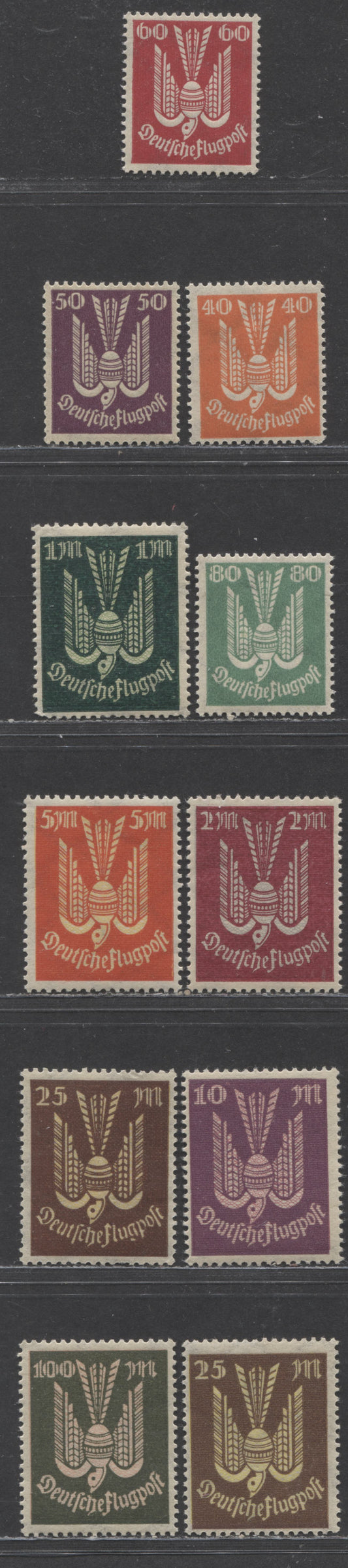 Lot 96 Germany SC#C4/C14(MI#210/237) 1922-1923 Airmail Issue, Nearly Complete Set, 11 F/VF NH Singles, Click on Listing to See ALL Pictures, Estimated Value $15 USD