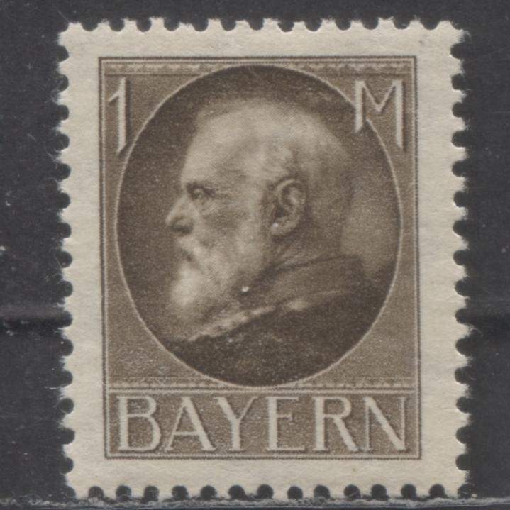 Lot 131 Germany - Bavaria Mi#104Ib (SC# 109a) 1m Deep Brown 1914-1915 Ludwig III Issue, Pre War Printing, Crackly Gum, A VFOG Single, Click on Listing to See ALL Pictures, Estimated Value $75