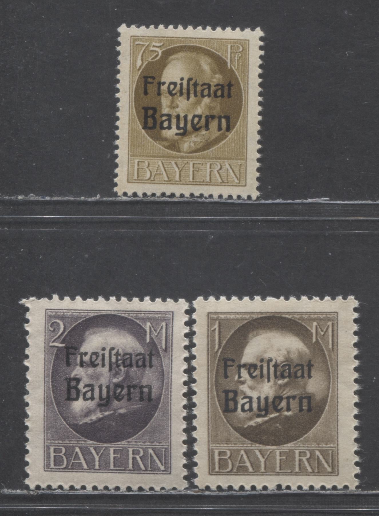 Germany - Bavaria Mi#163A (206)/166A (207I) 1919-1920 Free State Overprints, 3 VFNH Singles, Click on Listing to See ALL Pictures, Estimated Value $3