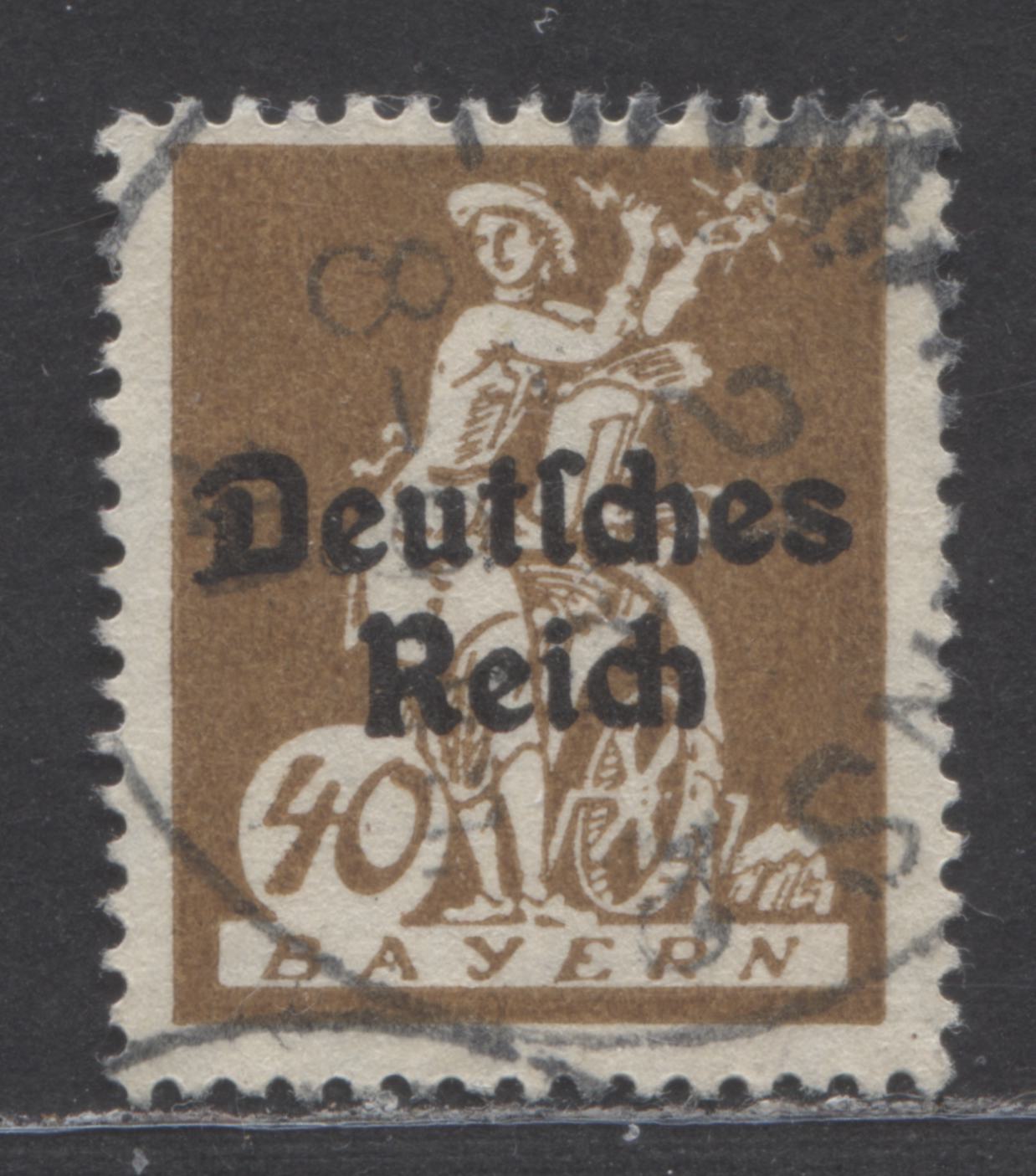 Germany - Bavaria Mi#124AFVII (SC# 261var) 40pf Brown 1920 Deutches Reich Overprints, With Closed 'D' In Deutsches, A Very Fine Used Single, Click on Listing to See ALL Pictures, Estimated Value $20