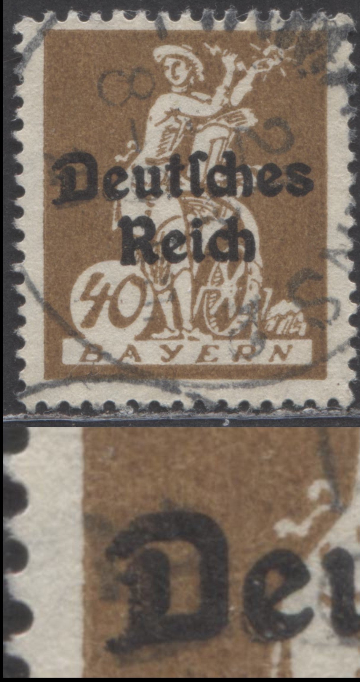 Germany - Bavaria Mi#124AFVII (SC# 261var) 40pf Brown 1920 Deutches Reich Overprints, With Closed 'D' In Deutsches, A Very Fine Used Single, Click on Listing to See ALL Pictures, Estimated Value $20