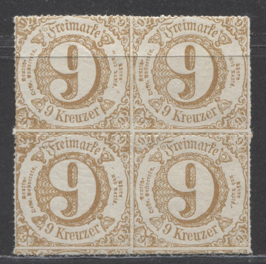 Germany - Thurn & Taxis Mi#44II (59) 9kr Bistre 1865 Rouletted Numeral Issue, Type II, A Very Fine Unused Block Of 4, Click on Listing to See ALL Pictures, Estimated Value $5