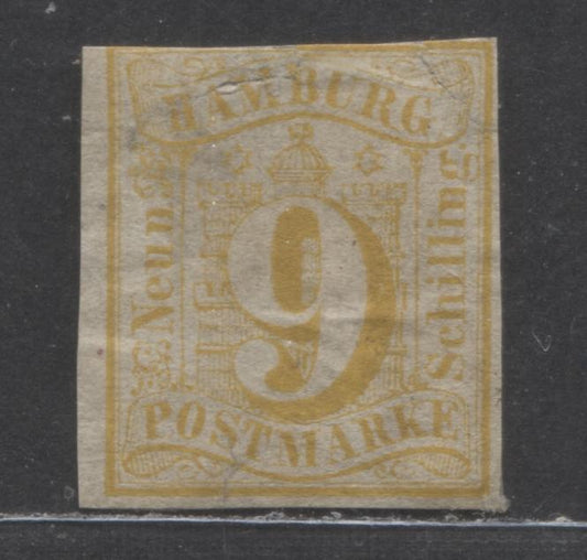 Lot 6 Germany - Hamburg Mi#7 (SC# 7) 1859 Numeral & Arms Issue, A Professionally Re-Backed Example, An Ungraded Single, Click on Listing to See ALL Pictures, Estimated Value $15