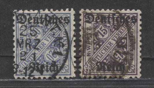 Lot 67 Germany - Wurttemberg Mi#59 (O178)-60x (O179) 1920 German Overprinted Official Issue, Postally Used, 2 Very Fine Used Singles, Click on Listing to See ALL Pictures, Estimated Value $5