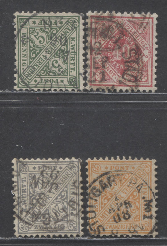 Lot 68 Germany - Wurttemberg Mi#153 (O26)/232 (SC# O128) 1890-1921 Official Issues, Postal Cancels, 4 Very Fine Used Singles, Click on Listing to See ALL Pictures, Estimated Value $30