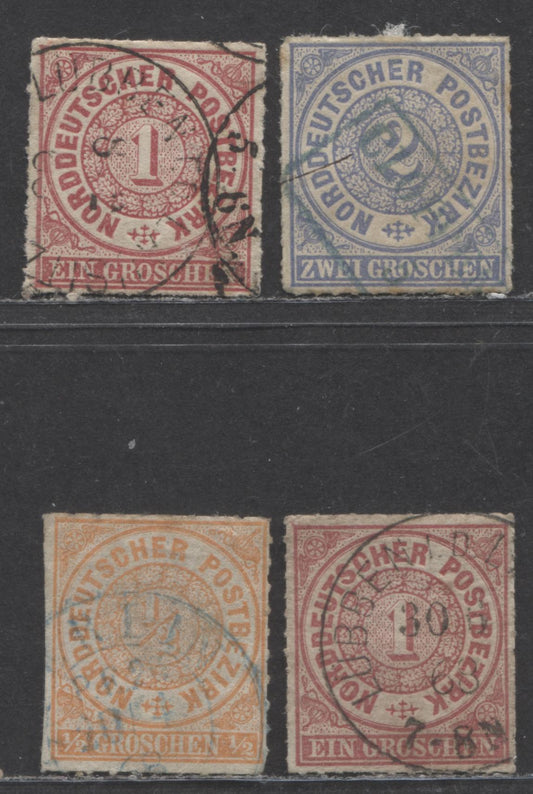 Lot 73 Germany - North German Confederation Mi#3-5 1868 Rouletted Numeral Issue, 4 Fine/Very Fine Used Singles, Click on Listing to See ALL Pictures, Estimated Value $10