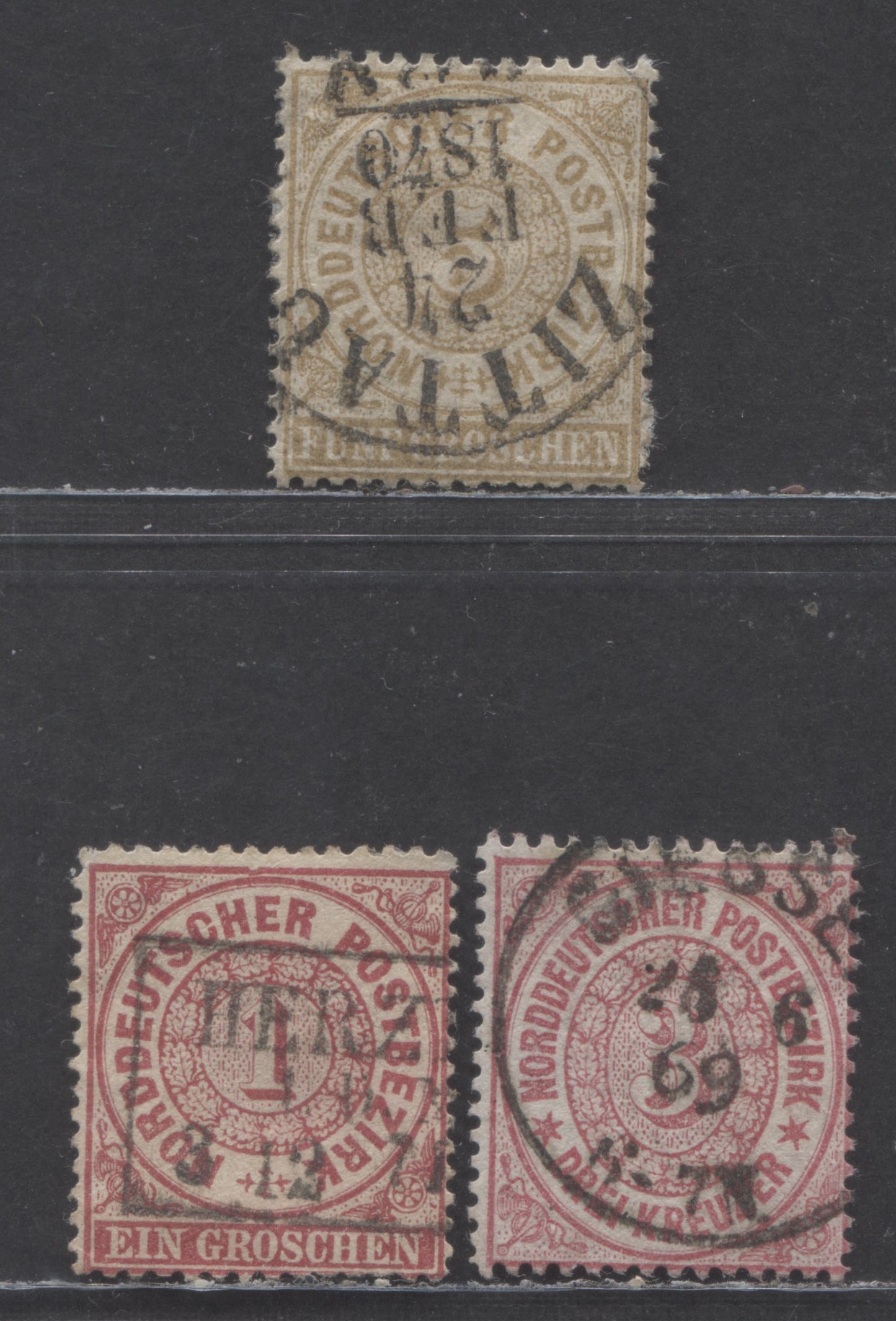 Lot 76 Germany - North German Confederation Mi#16 (16)/21 (21) 1869 Perforated Numeral Issue, 3 Fine/Very Fine Used Singles, Click on Listing to See ALL Pictures, Estimated Value $13