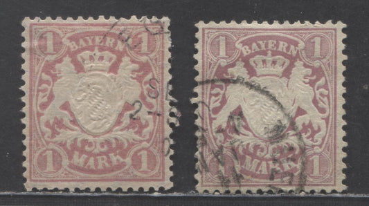 Lot 90 Germany - Bavaria Mi#53xa (54)-53ya (54a) 1884-1900 Arms Issue, Rose Lilac On White Paper & Brownish Lilac On Toned Paper, Vertical Wavy Line Wmks, 2 Fine/Very Fine Used Singles, Click on Listing to See ALL Pictures, Estimated Value $10