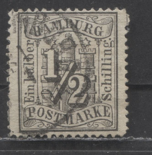 Lot 9 Germany - Hamburg Mi#10 (SC# 13) 1/2s Black 1864-1865 Numeral & Arms Issue, Perf 13.5, A Very Fine Used Single, Click on Listing to See ALL Pictures, Estimated Value $12
