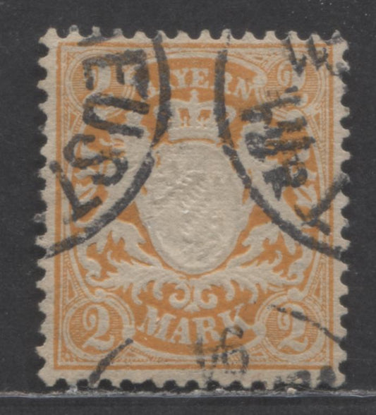 Lot 91 Germany - Bavaria Mi#64x (SC# 55a) 2m Orange On Toned Paper 1881-1906 Arms Issue, 1894 Cancel, which establishes that it is printed on toned paper, Vertical Wavy Line Wmk, A Very Fine Used Single, Estimated Value $15