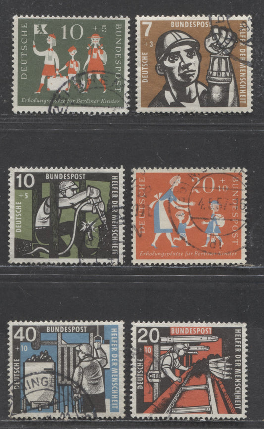 Germany Mi#250 (SC#B354)/273 (SC#B359) 1957 Children Of Berlin - Independent Welfare Organizations Semi Postals, 6 Very Fine Used Singles, Click on Listing to See ALL Pictures, Estimated Value $25