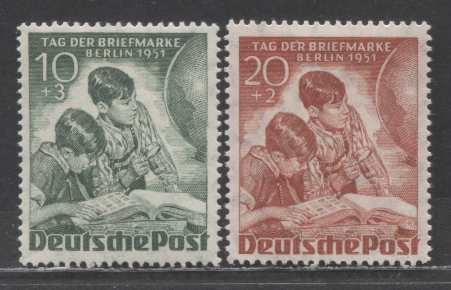 Germany - Berlin Mi#80 (SC#9NB6)-81 (SC#9NB7) 1951 Stamp Day Issue, 2 VFOG Singles, Click on Listing to See ALL Pictures, Estimated Value $16