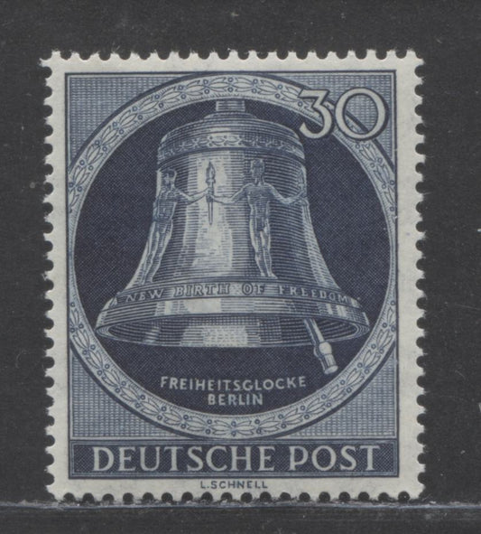 Lot 103 Germany - Berlin Mi#85 (SC#9N78) 30pf Blackish Violet Ultramarine 1951-1952 Re-engraved Freedom Bell Issue, A VFNH Single, Click on Listing to See ALL Pictures, Estimated Value $45